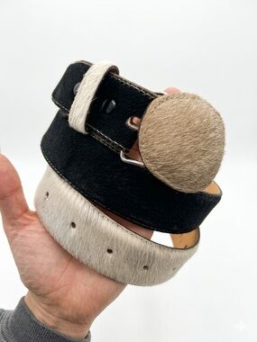 Hand Made Two-Tone Cowhide Round Buckle Belt